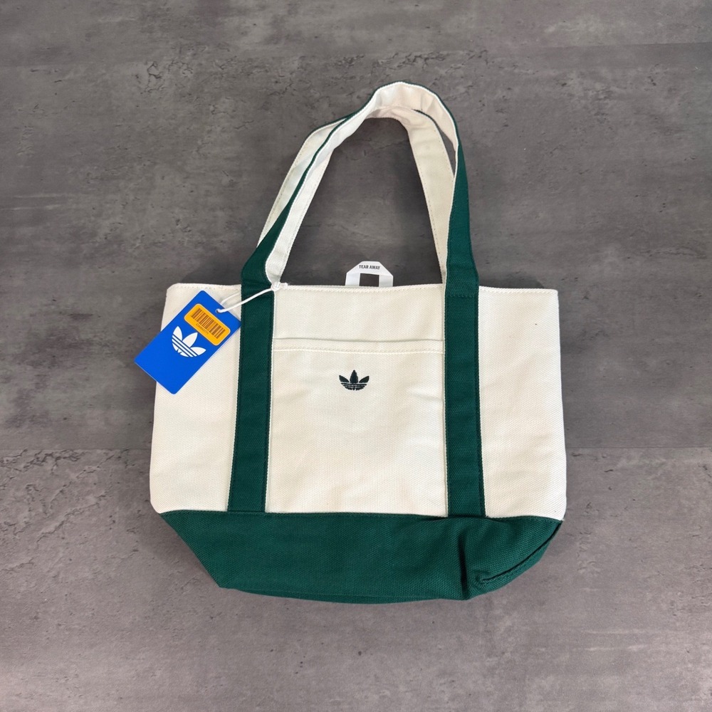 Adidas Canvas Mini Tote Bag Unisex Small Off White Green Trefoil Sporty KL3505